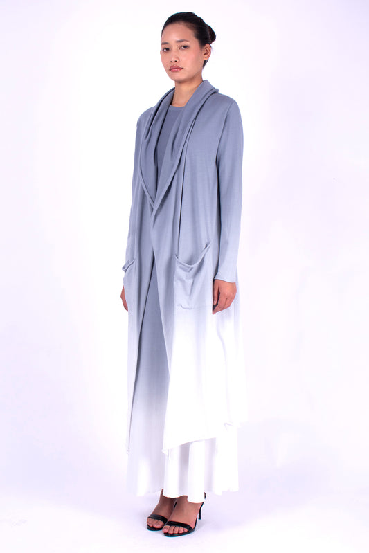 #858 Hooded long cardigan in organic cotton