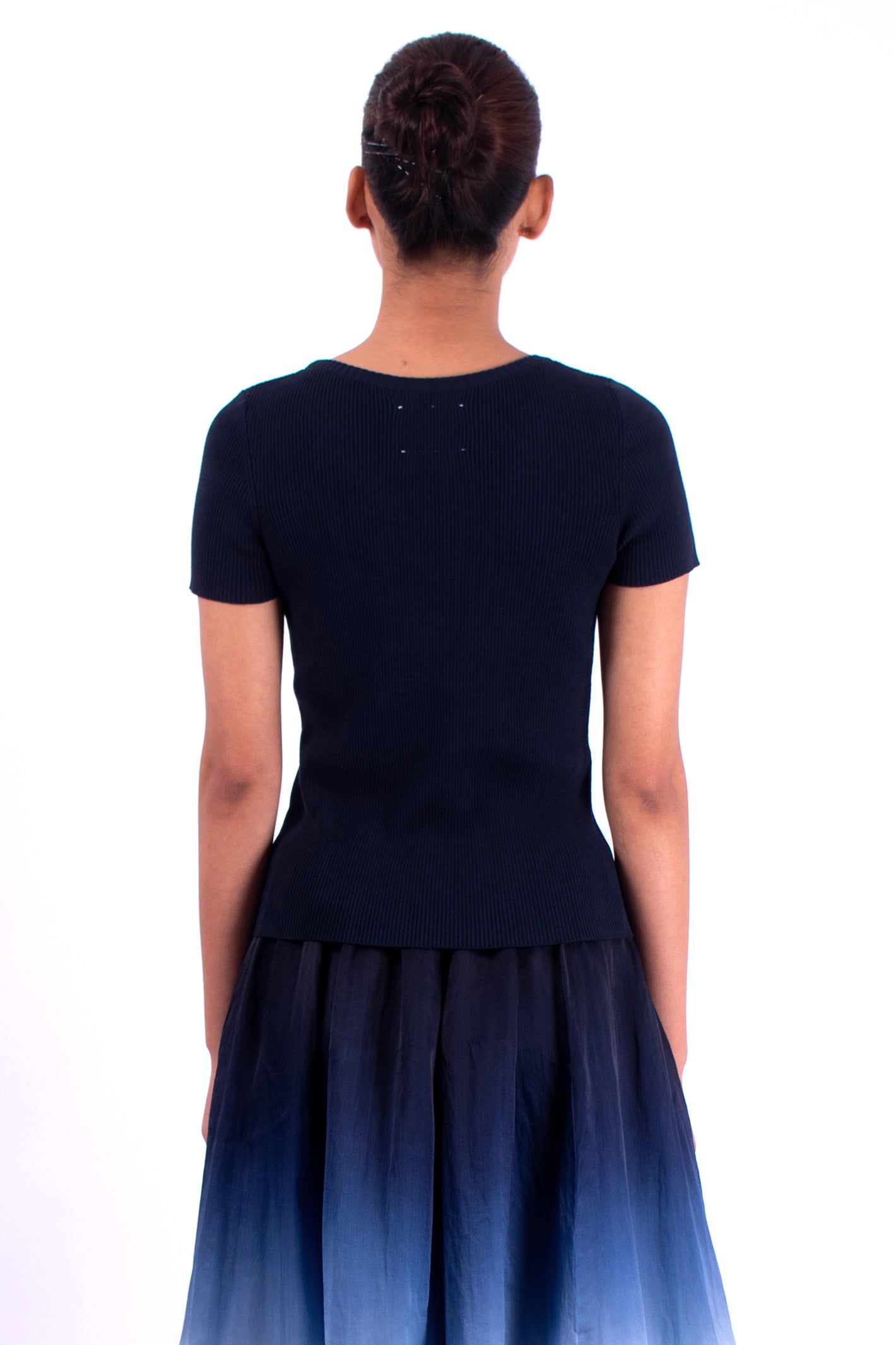 #902 Short Sleeve Top 2x1 In Organic Cotton- Blue Carlo — Lars Andersson, view 3