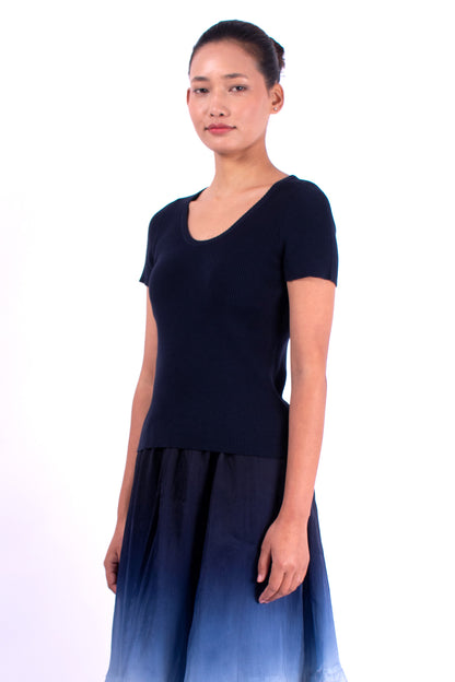 #902 Short Sleeve Top 2x1 In Organic Cotton- Blue Carlo — Lars Andersson, view 2