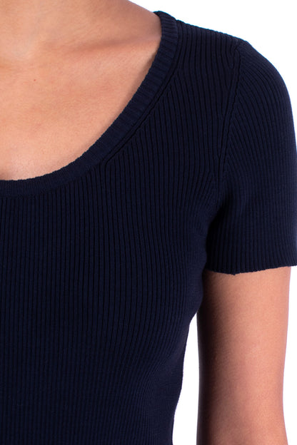 #902 Short Sleeve Top 2x1 In Organic Cotton- Blue Carlo — Lars Andersson, view 4