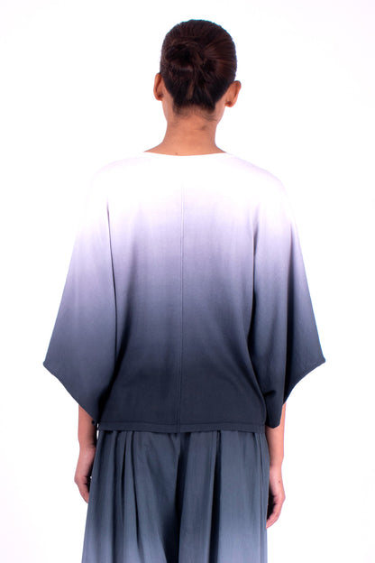 #903 V-neck Wing Sleeve Top In Organic Cotton- Charcoal Ombre — Lars Andersson, view 3