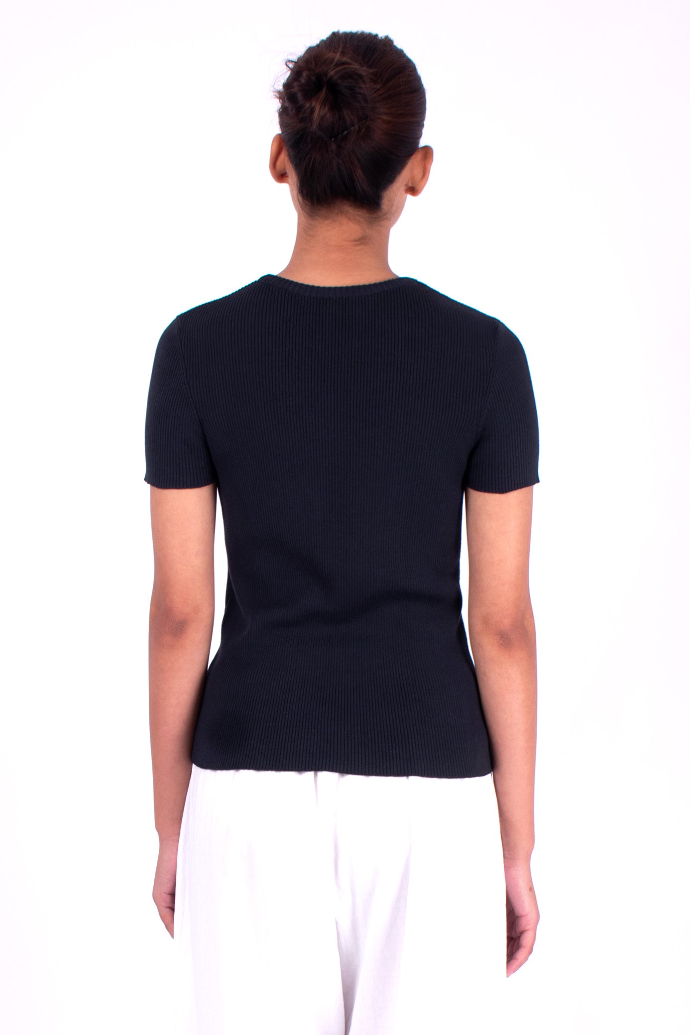 #927 Short Sleeve Crewneck Top 2x1 Rib In Organic Cotton- Charcoal — Lars Andersson, view 3