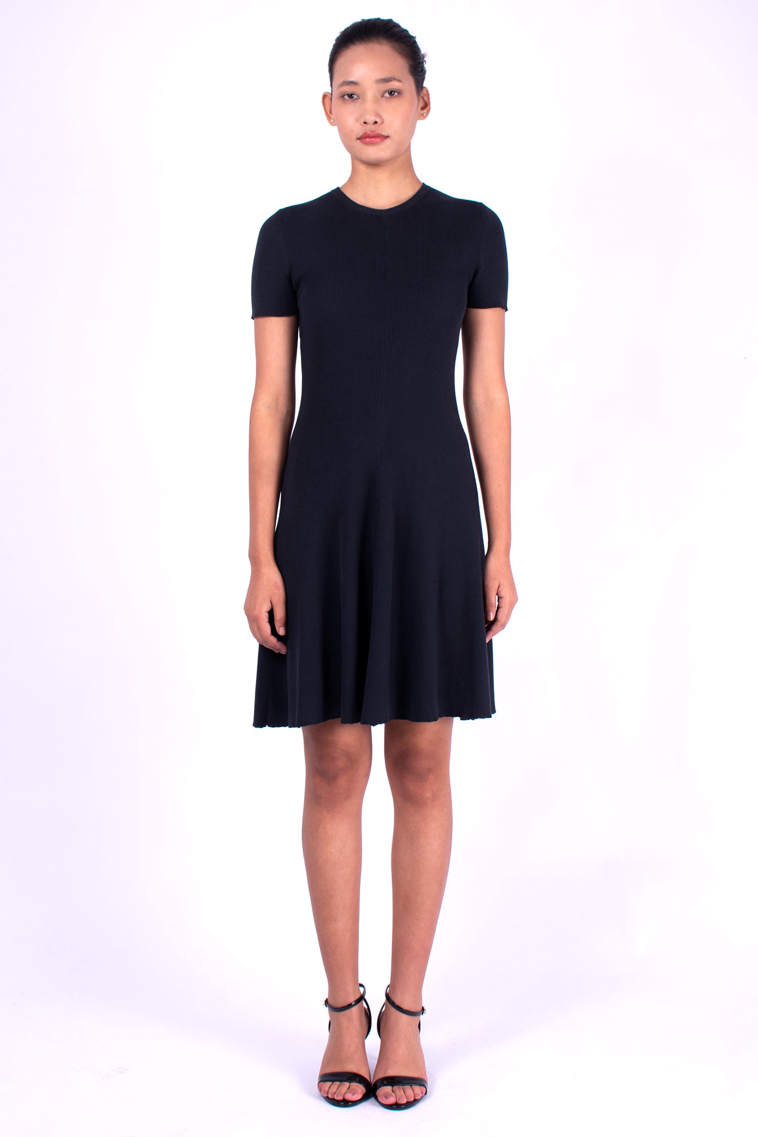 #949 Short Sleeve Crewneck Dress 2x1 Rib In Organic Cotton- Charcoal — Lars Andersson hand-loomed knitwear