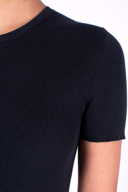 #949 Short Sleeve Crewneck Dress 2x1 Rib In Organic Cotton- Charcoal — Lars Andersson, view 4