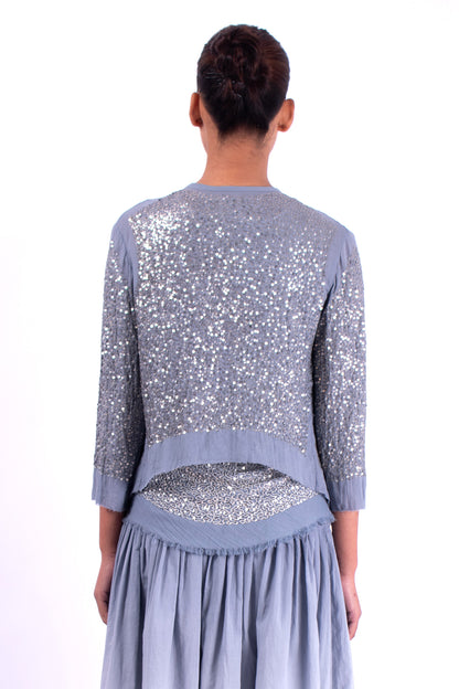#977 Cropped Cardigan In Cotton Mesh And Metal Sequins- Storm — Lars Andersson, view 3