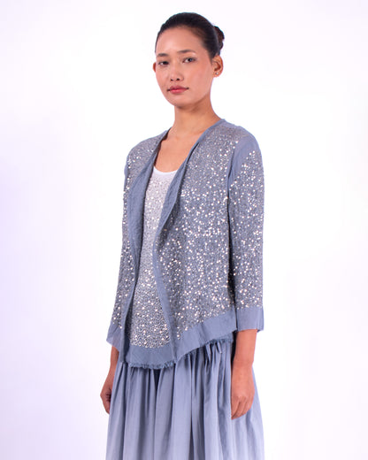 #977 Cropped cardigan in cotton mesh and metal sequins