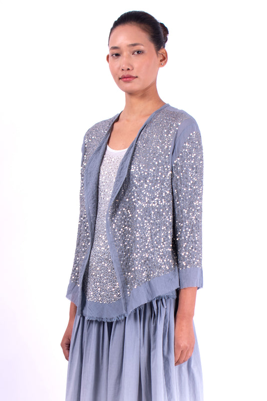 #977 Cropped cardigan in cotton mesh and metal sequins