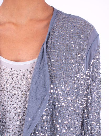 #977 Cropped cardigan in cotton mesh and metal sequins