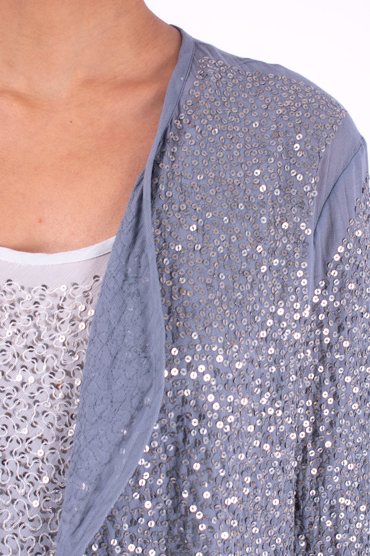 #977 Cropped Cardigan In Cotton Mesh And Metal Sequins- Storm — Lars Andersson, view 4