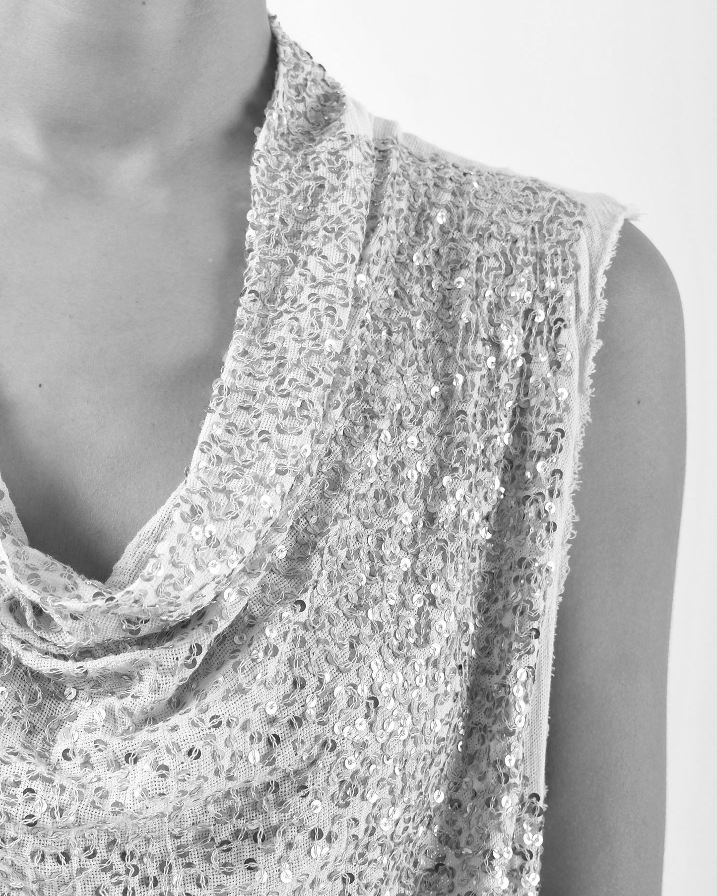 #974 metal sequin cowl neck tank black/black