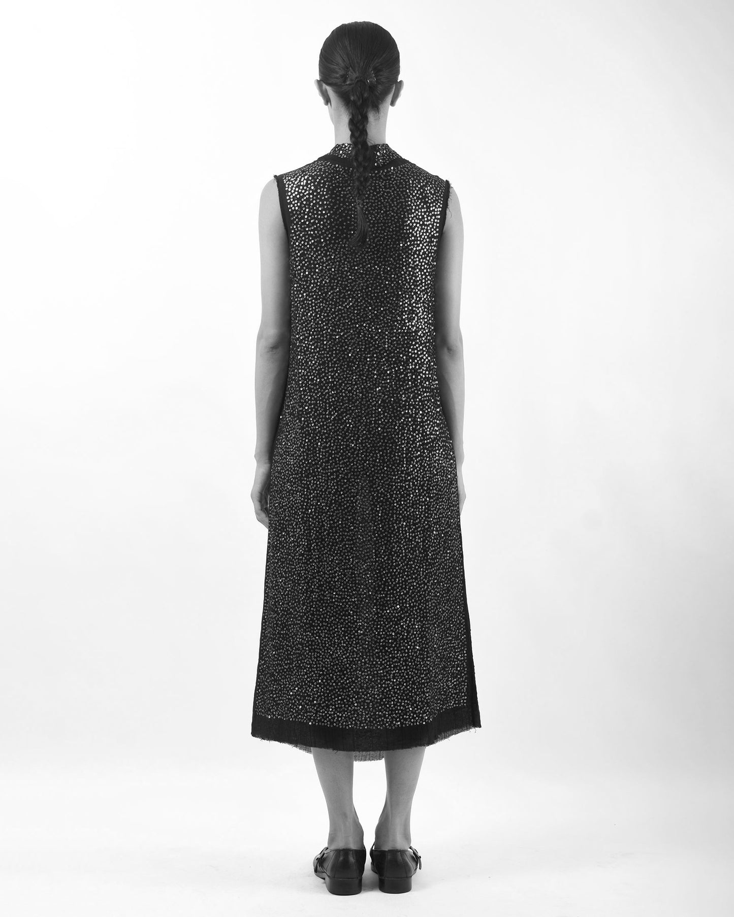 #975 Metal sequin cowlneck dress black/silver