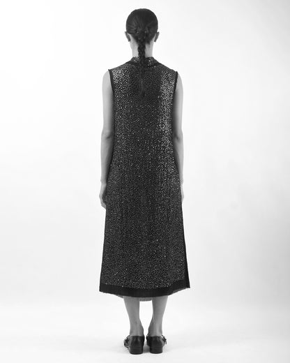#975 Metal sequin cowlneck dress black/silver