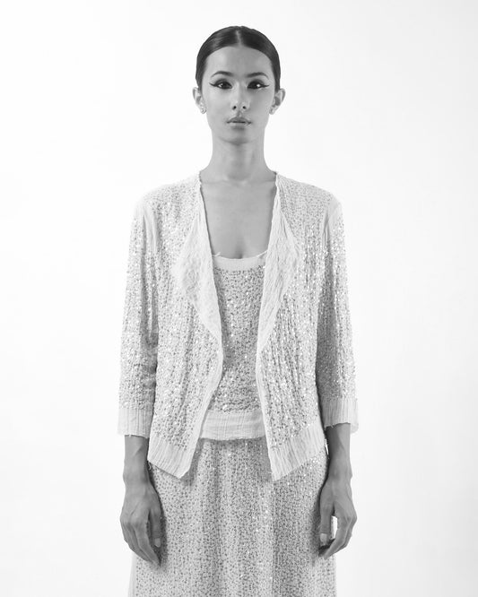 #977 Metal sequin cropped cardigan black/silver