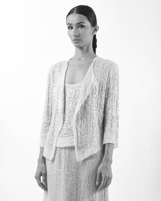 #977 Metal sequin cropped cardigan black/silver