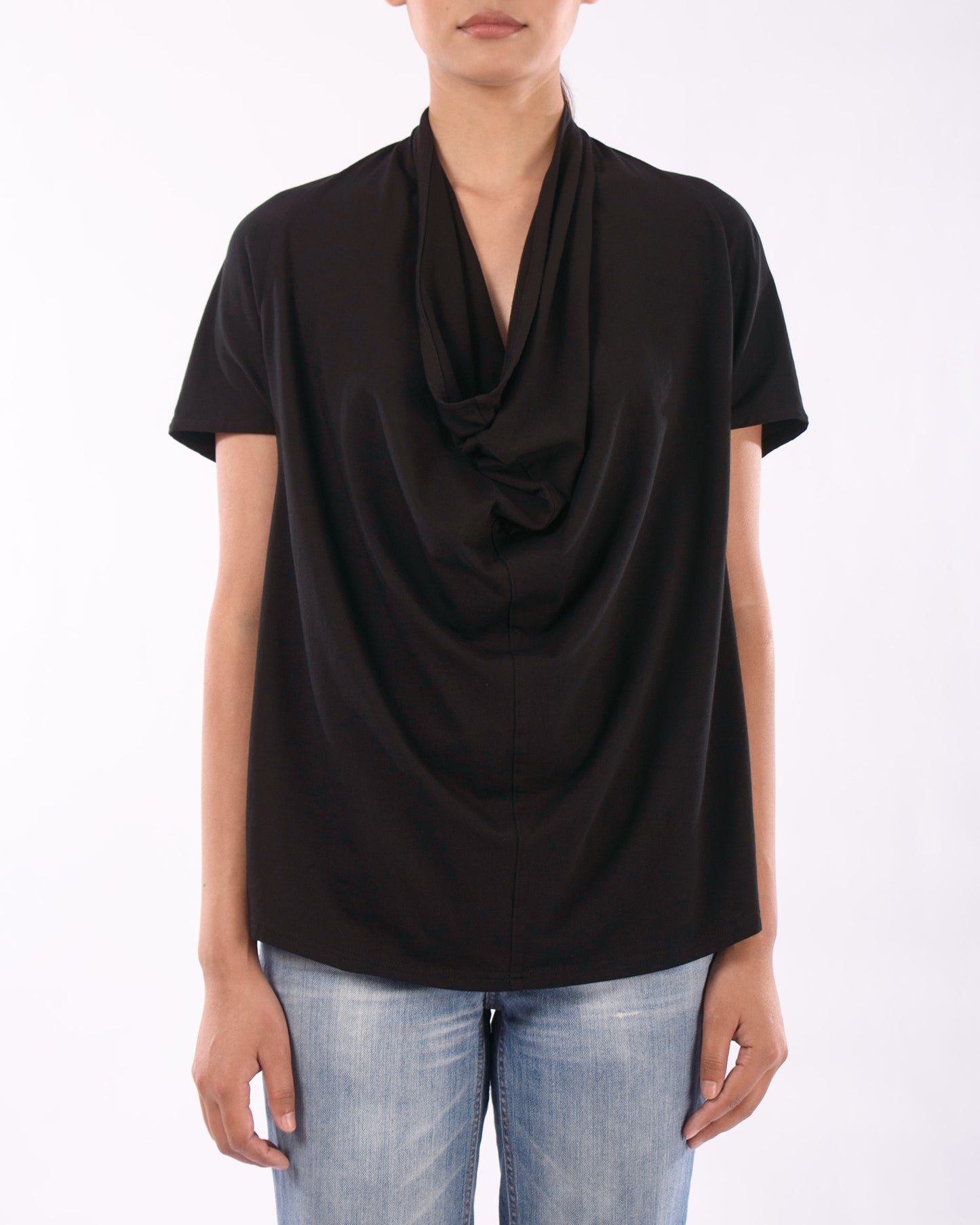 #CS003 Draped neck top in organic cotton jersey