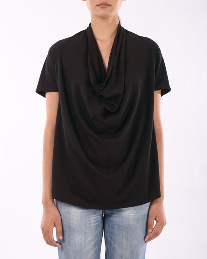 #CS003 Draped neck top in organic cotton jersey