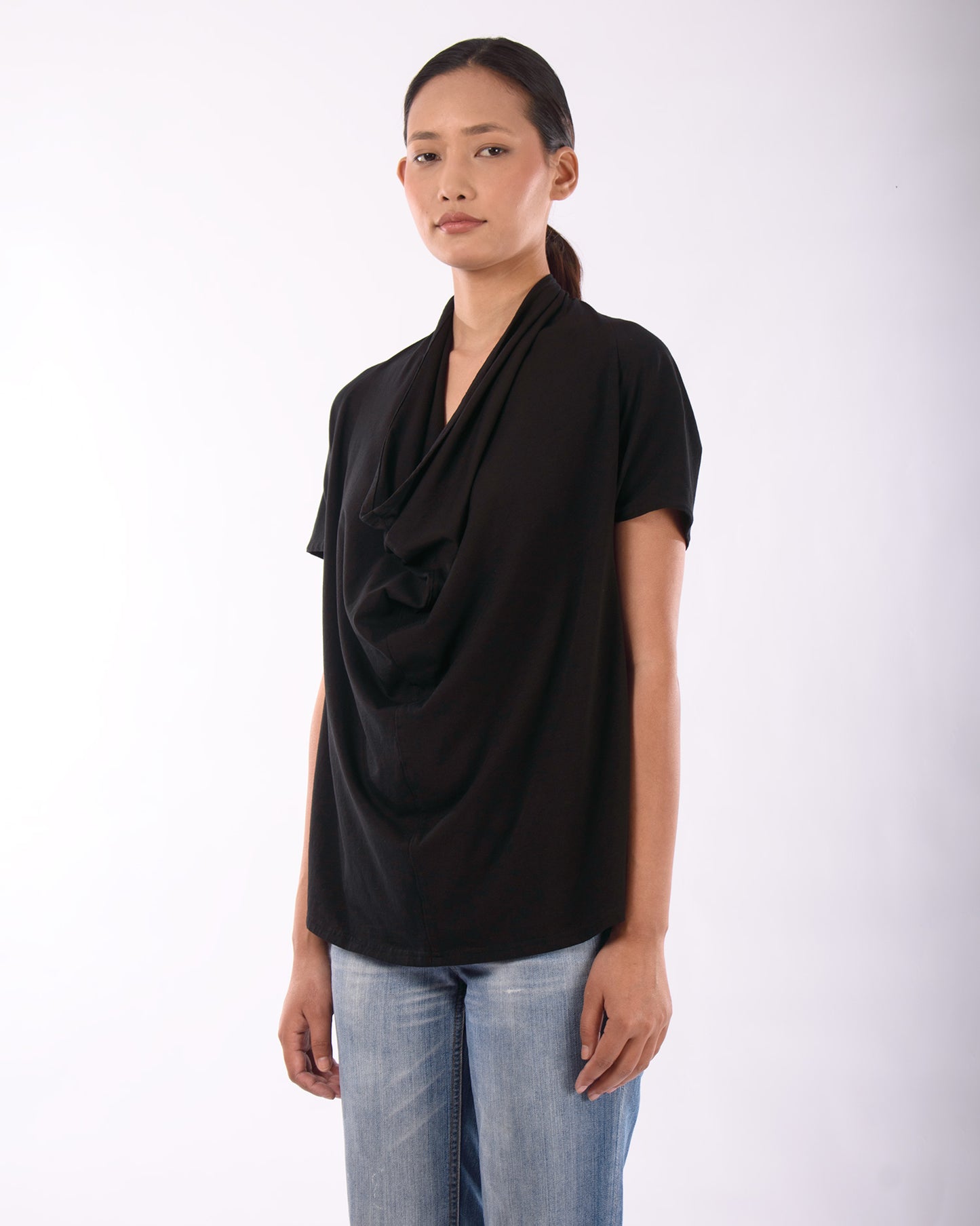 #CS003 Draped neck top in organic cotton jersey