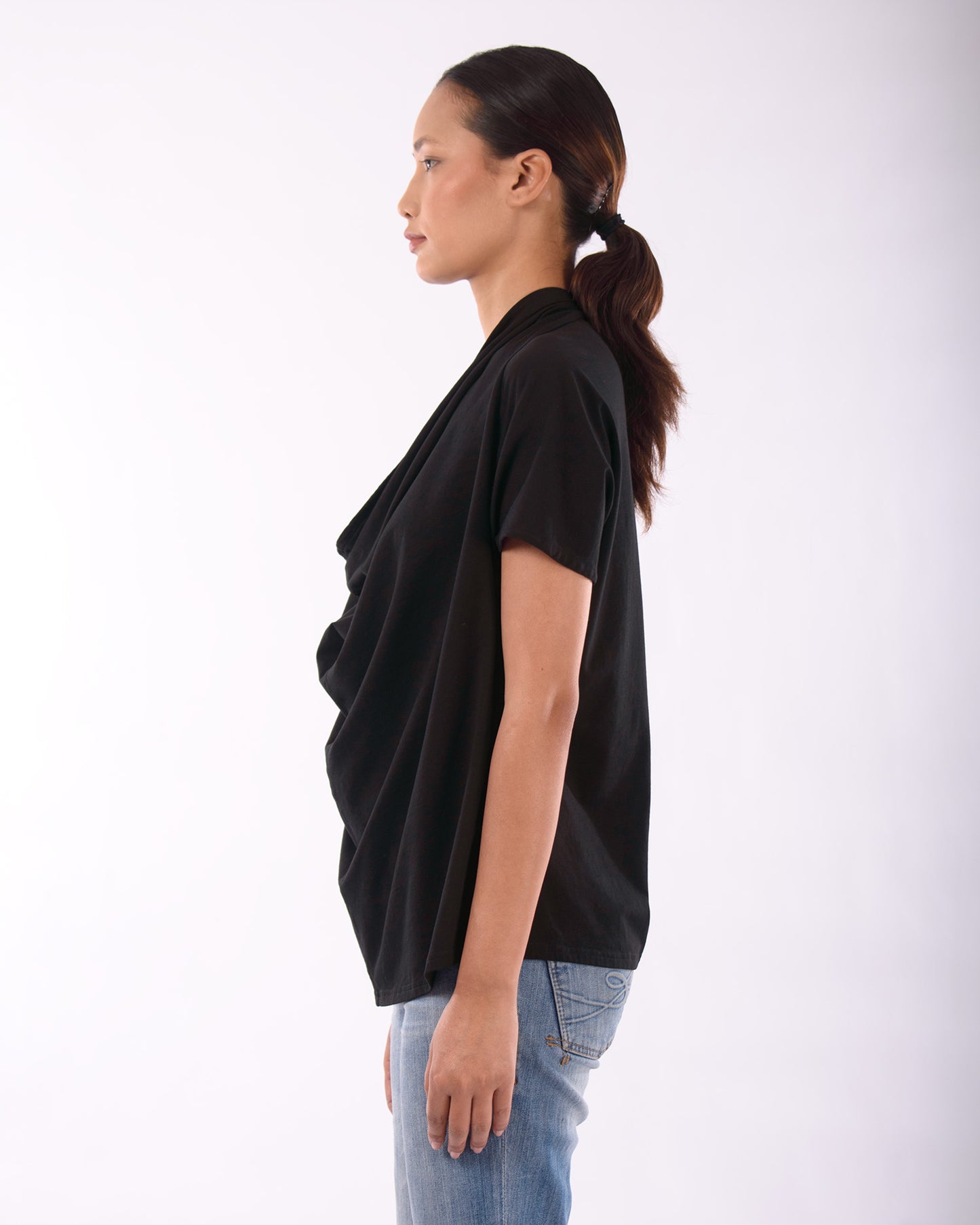 #CS003 Draped neck top in organic cotton jersey