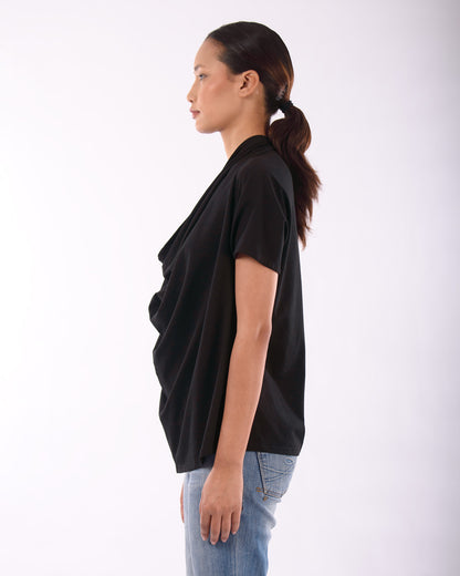 #CS003 Draped neck top in organic cotton jersey