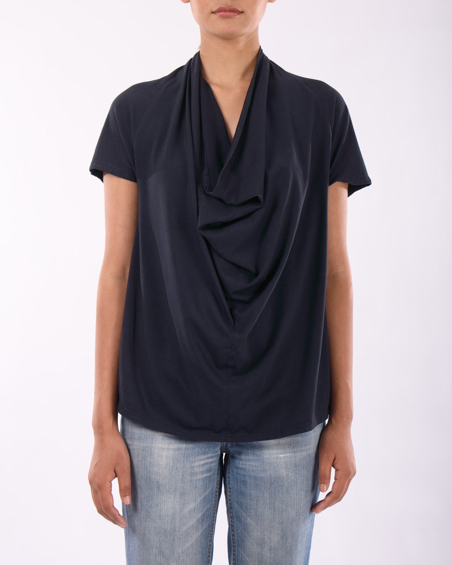 #CS003 Draped neck top in organic cotton jersey