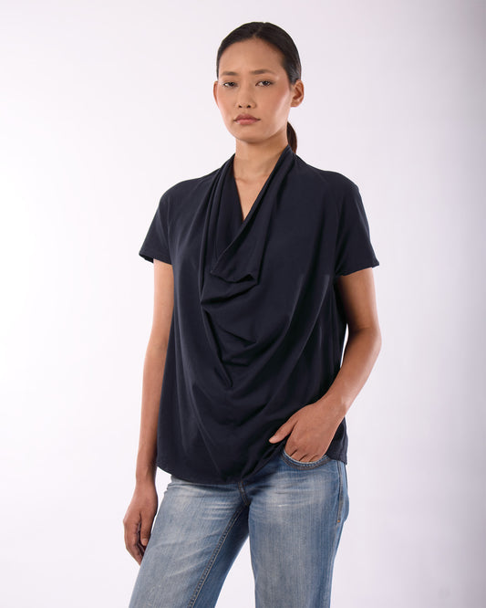 #CS003 Draped neck top in organic cotton jersey