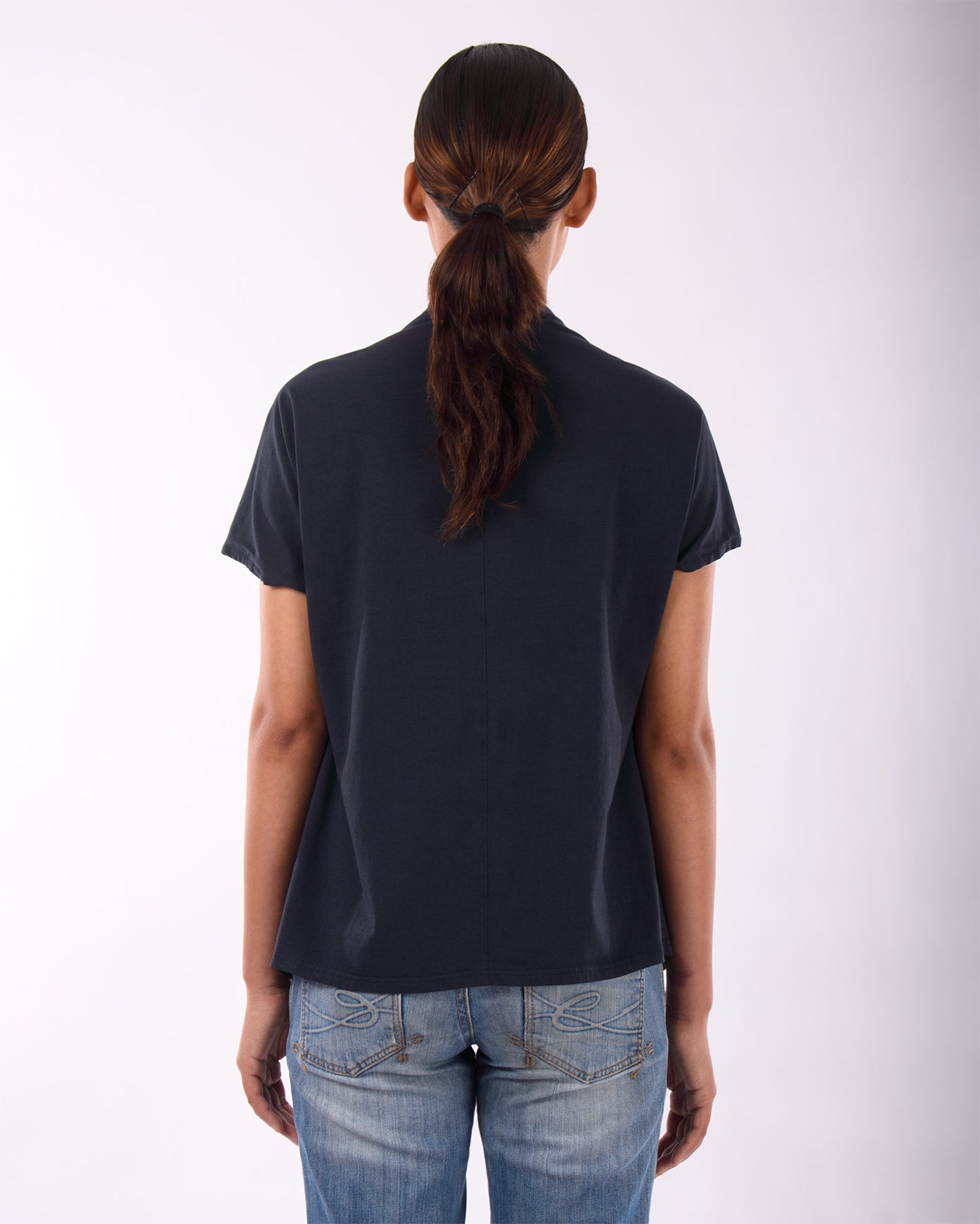 #CS003 Draped neck top in organic cotton jersey