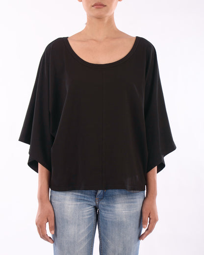 #CS004 Scoop-neck wing sleeve top in organic cotton jersey