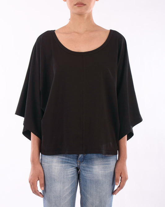 #CS004 Scoop-neck wing sleeve top in organic cotton jersey