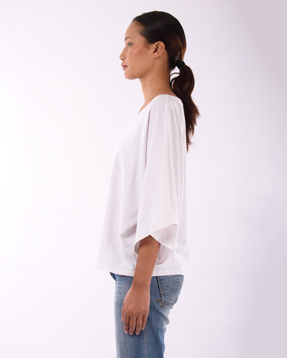 #CS004 Scoop-neck wing sleeve top in organic cotton jersey
