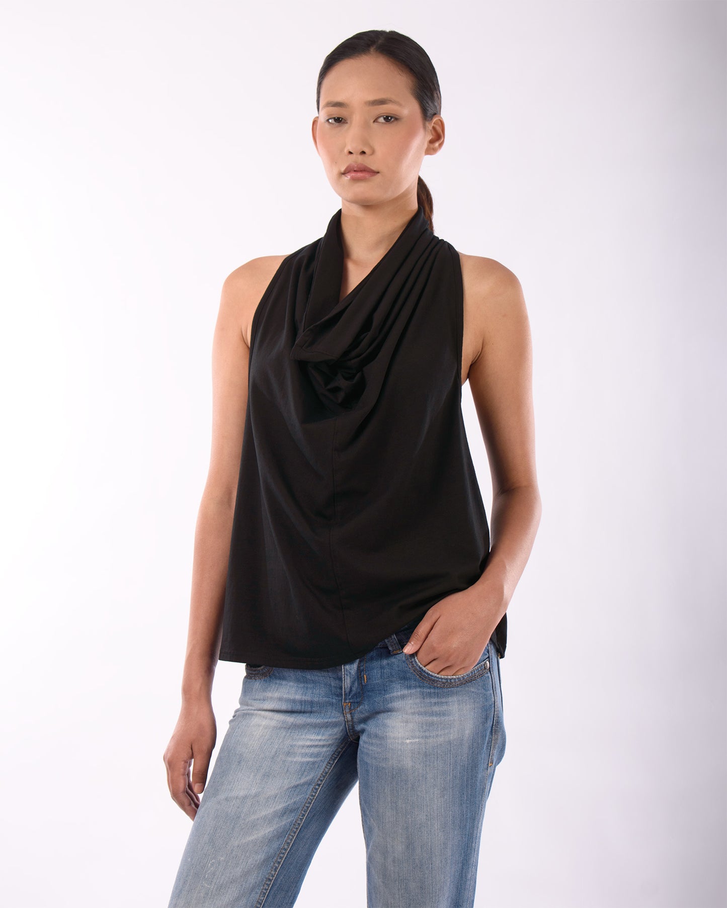 #CS005 Racerback draped neck top in organic cotton jersey