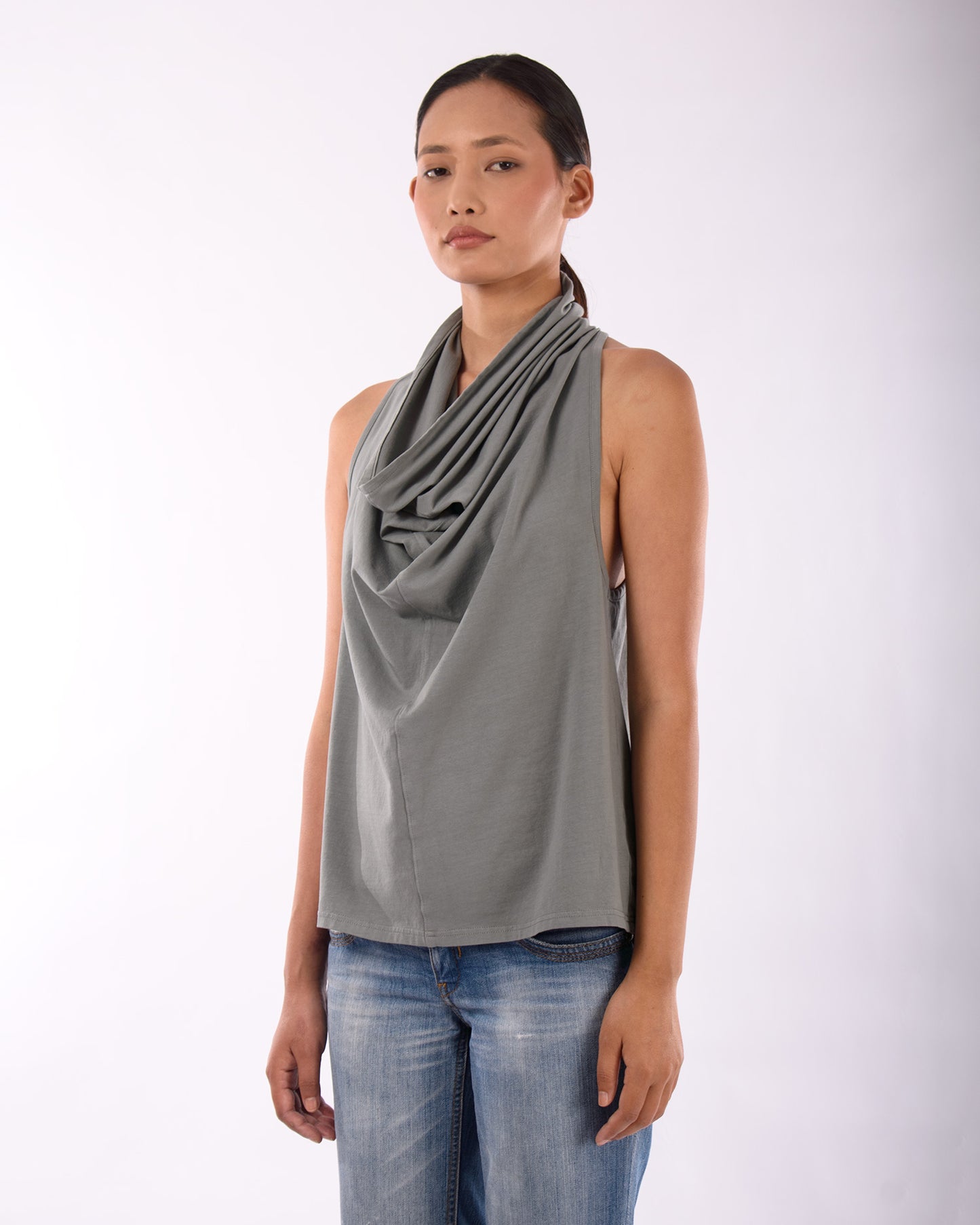 #CS005 Racerback draped neck top in organic cotton jersey