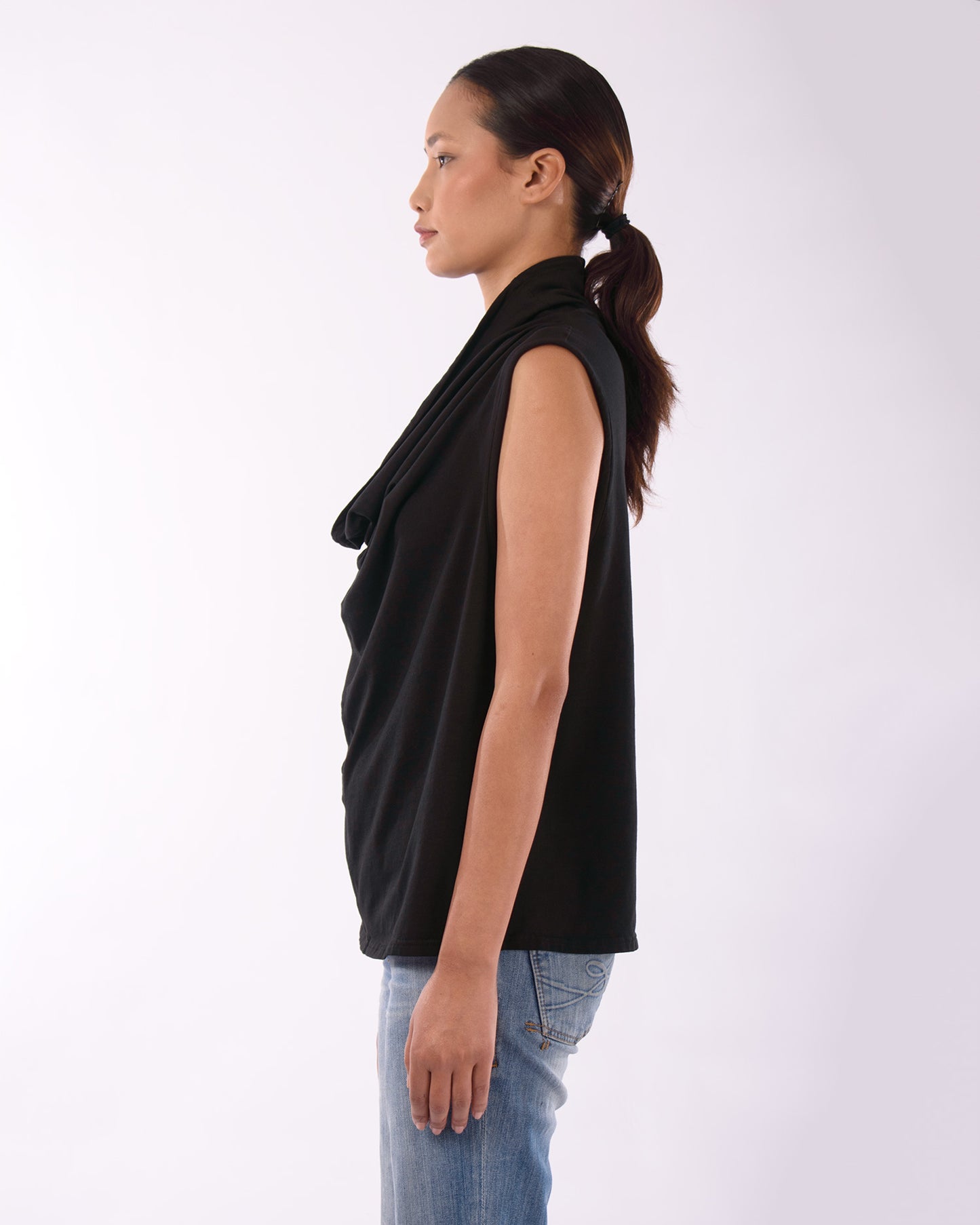 #CS006 Draped neck muscle tank in organic cotton jersey