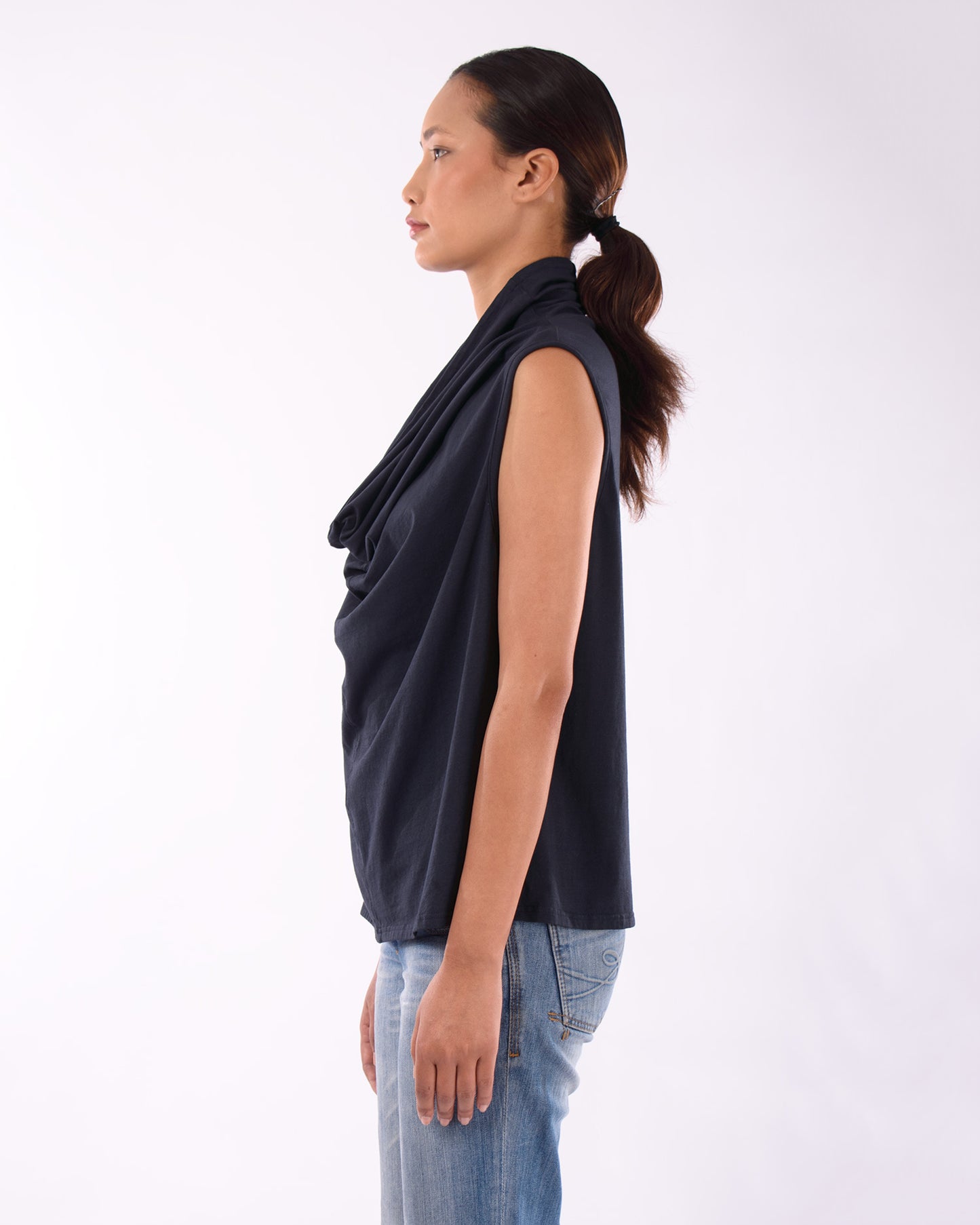 #CS006 Draped neck muscle tank in organic cotton jersey