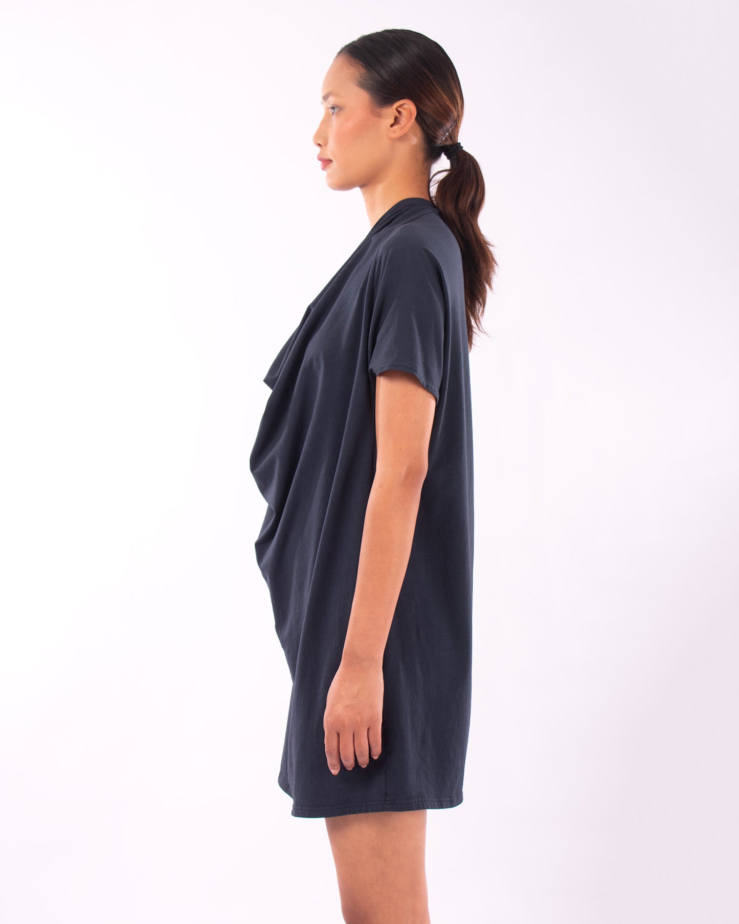 #CS012 Draped neck tunic in organic cotton jersey