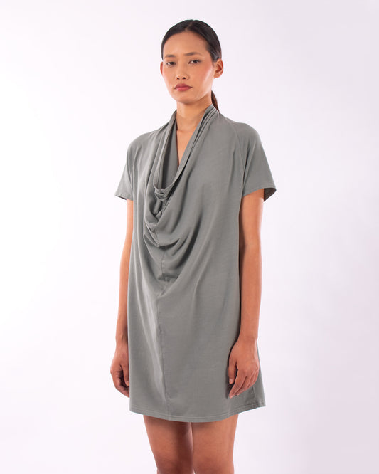 #CS012 Draped neck tunic in organic cotton jersey