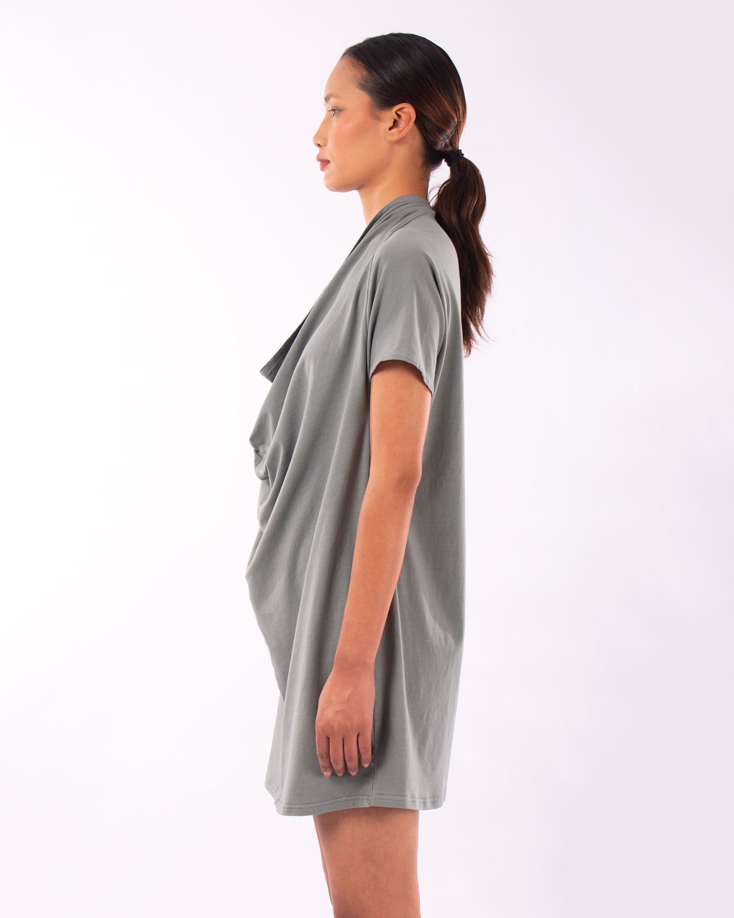#CS012 Draped neck tunic in organic cotton jersey