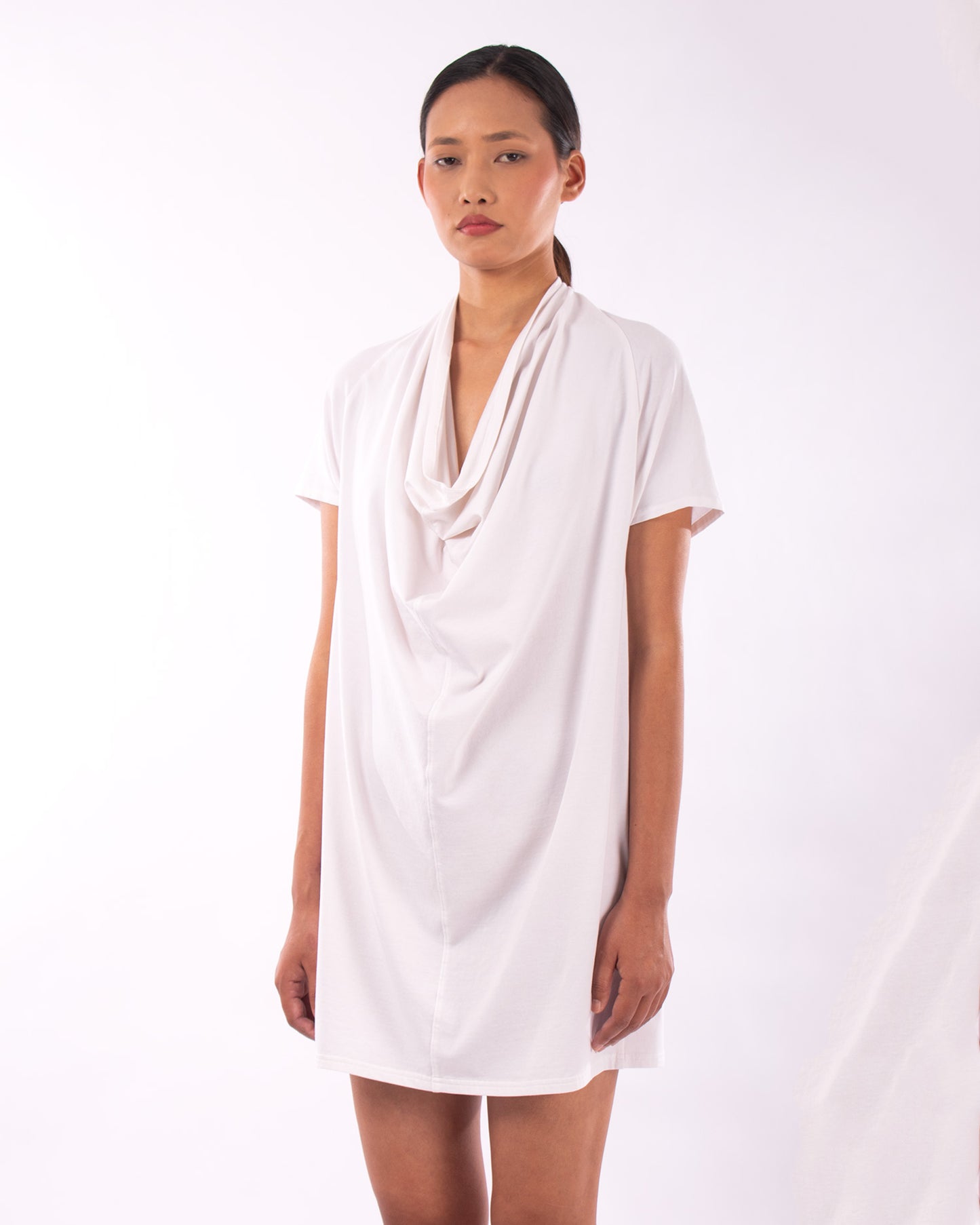 #CS012 Draped neck tunic in organic cotton jersey