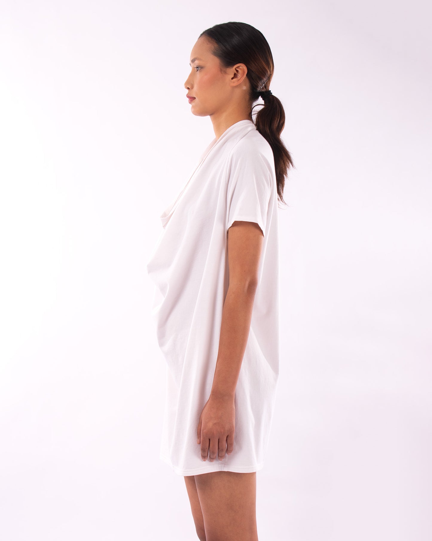 #CS012 Draped neck tunic in organic cotton jersey